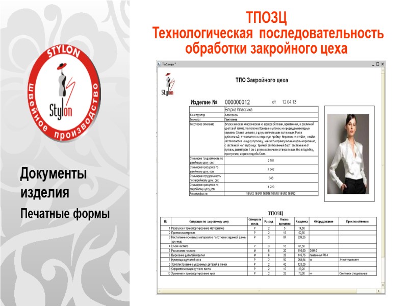 Документы изделия Печатные формы ТПОЗЦ   Технологическая  последовательность обработки закройного цеха